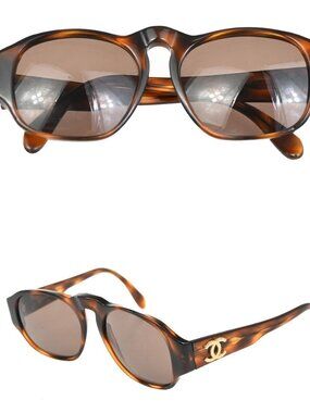CHANEL CC Logo Sunglasses Eye Wear Plastic Brown GHW Italy 0006 09RL981
